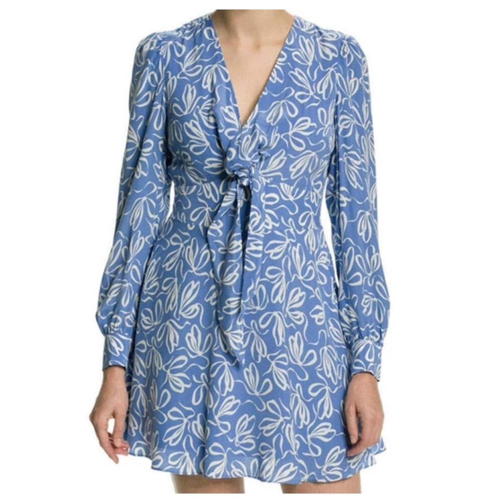 TED BAKER blue and white floral long sleeve mini dress sz 4